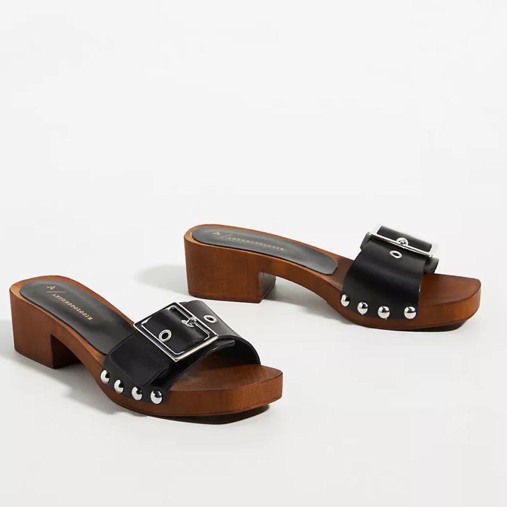 Anthropologie Open Toe Buckle Sandals Black SZ 37 - Picture 11 of 12